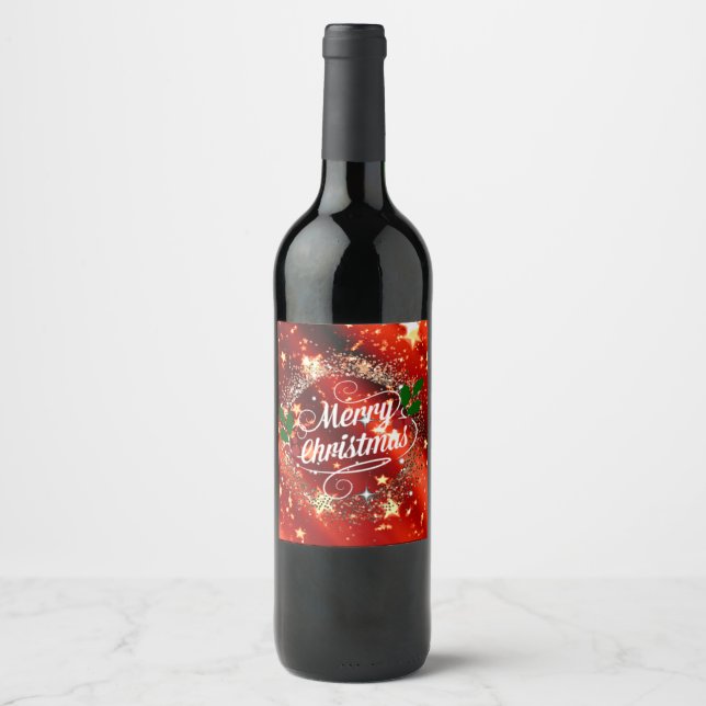 Etiqueta Para Botella De Vino Feliz Navidad, Sparkling Red (Anverso)