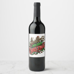 Etiqueta Para Botella De Vino Feliz Navidad steampunk