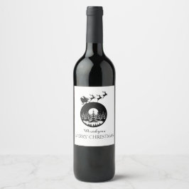 Etiqueta Para Botella De Vino Feliz Navidad Trineo y Árboles de Santa Personaliz