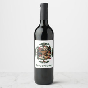 Etiqueta Para Botella De Vino Feliz Navidad Yorkshire Terrier Dogs