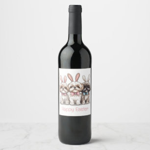 Etiqueta Para Botella De Vino Feliz Pascua Shih Tzu Dogs