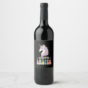 Etiqueta Para Botella De Vino Feliz Pascua Unicornio de huevos de conejo conejo 