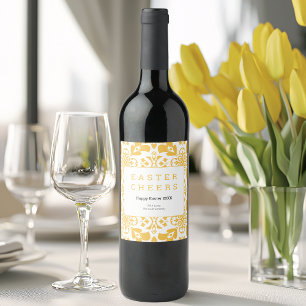 Etiqueta Para Botella De Vino Feliz patrón floral amarillo de Pascua elegante mo
