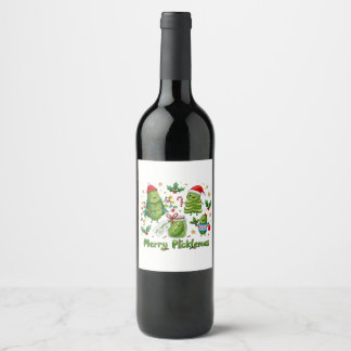 Etiqueta Para Botella De Vino Feliz Picklemas Personajes de Pepino de Navidad 