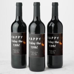 Etiqueta Para Botella De Vino Feliz viernes 13 o tu gato negro asustado por el t