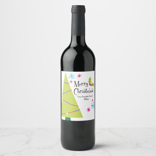 Etiqueta Para Botella De Vino Feriado retro brillante y brillante (Anverso)