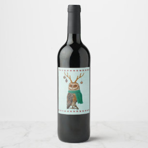ETIQUETA PARA BOTELLA DE VINO FESTIVE ANTLER OWL