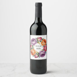 Etiqueta Para Botella De Vino Festive Purple Orange and Red Roses Wedding