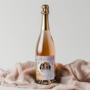 Etiqueta Para Botella De Vino Festividad de cumpleaños con fotos rosa y color pa