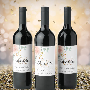 Etiqueta Para Botella De Vino Festividad de cumpleaños con monograma de oro rosa
