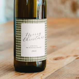 Etiqueta Para Botella De Vino Festividad de los Navidades de Green Plaid