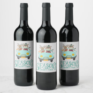 Etiqueta Para Botella De Vino Festividad moderna de renos y osos