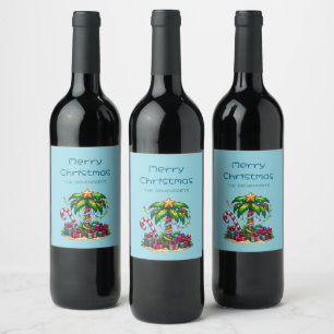 Etiqueta Para Botella De Vino Festividad tropical del árbol de palmas de vacacio
