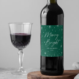 Etiqueta Para Botella De Vino Festividad verde con escritura moderna y brillante