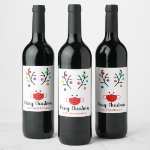 Etiqueta Para Botella De Vino Festividades modernas Navidades de renos enmascara