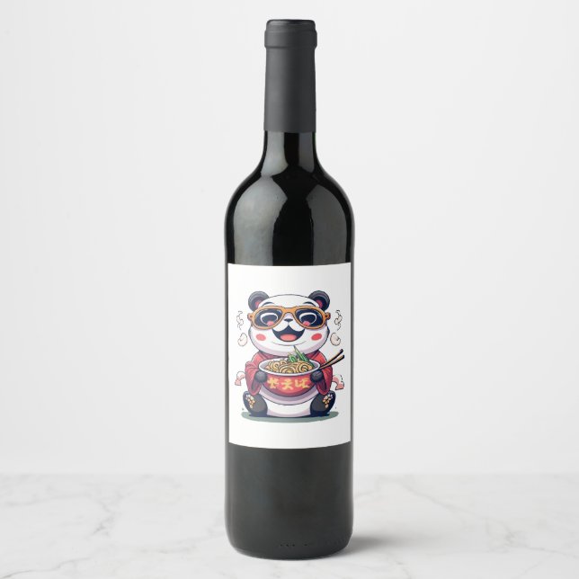 Etiqueta Para Botella De Vino Fideos de Panda (Anverso)
