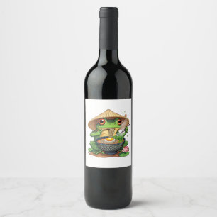 Etiqueta Para Botella De Vino Fideos de rana estética japonesa Kawaii