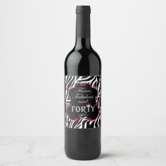 Etiqueta Para Botella De Vino Fierce de cebra fabuloso y cuarenta