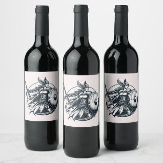 Etiqueta Para Botella De Vino Fierce Valkyrie Warrior - Norse Mythology Line Art