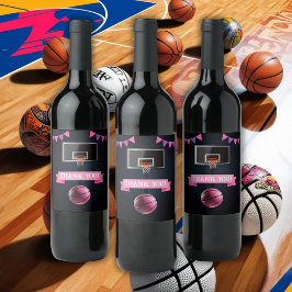 Etiqueta Para Botella De Vino Fiesta Baby Shower de baloncesto rosa