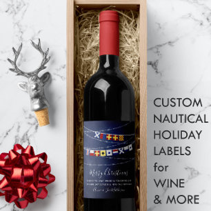 Etiqueta Para Botella De Vino 🎅 ⚓ Fiesta Bandera Náutica Feliz Navidad