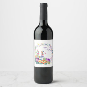 Etiqueta Para Botella De Vino FIESTA Cacti Folkart Flores Personalizado