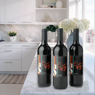 Etiqueta Para Botella De Vino Fiesta Chic de Cumpleaños Cincuenta con Rayas Colo