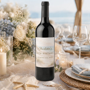 Etiqueta Para Botella De Vino Fiesta costera de cumpleaños en la playa