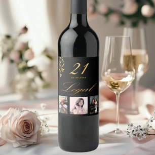 Etiqueta Para Botella De Vino fiesta de 21 años foto júbilo de oro negro