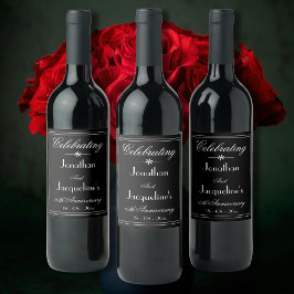 Etiqueta Para Botella De Vino Fiesta de Aniversario boda Guión elegante negro