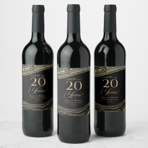 Etiqueta Para Botella De Vino Fiesta de aniversario de bodas de Ágata de Oro Neg