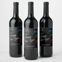 Etiqueta Para Botella De Vino Fiesta de año nuevo feliz fuegos artificiales colo
