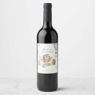 Etiqueta Para Botella De Vino Fiesta de Baby Shower del Oso de Aviión Antiguo