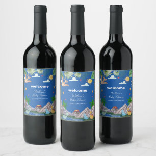 Etiqueta Para Botella De Vino Fiesta de Baby Shower del Volcán Montaña Dinosauri
