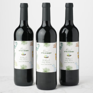 Etiqueta Para Botella De Vino Fiesta de Baby Shower del Volcán Rawr Rústico Trop