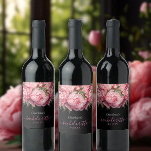 Etiqueta Para Botella De Vino Fiesta de Bachelorette Negra de color rosa