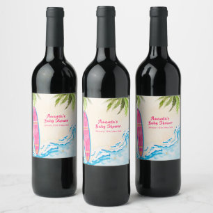 Etiqueta Para Botella De Vino Fiesta de Bebé Playa del Océano Rosa Palma 