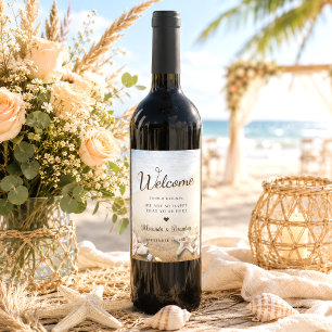 Etiqueta Para Botella De Vino Fiesta de Boda Moderna Tropical de Playa con Estre