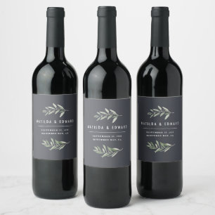 Etiqueta Para Botella De Vino Fiesta de bodas de follaje de la rama de olivo mín