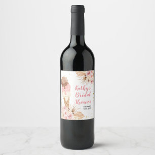 Etiqueta Para Botella De Vino Fiesta de Botella de Vino de Hielo Boho Pampas Gra