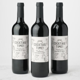 Etiqueta Para Botella De Vino Fiesta de Cóctel Beige Retro Fiesta de Soltera