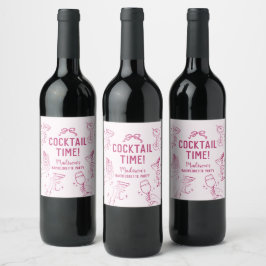 Etiqueta Para Botella De Vino Fiesta de Cóctel Rosa Retro Fiesta de Soltera
