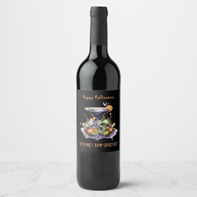 Etiqueta Para Botella De Vino Fiesta de cócteles Skull Halloween (Anverso)