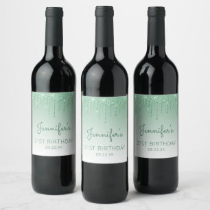 Etiqueta Para Botella De Vino Fiesta de cumpleaños 21 chic con goteo de brillo v