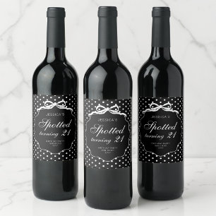 Etiqueta Para Botella De Vino Fiesta de cumpleaños 21 de lunares negros detectad