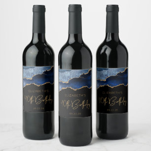 Etiqueta Para Botella De Vino Fiesta de cumpleaños 40 Chic Agata Geoda Azul Dora
