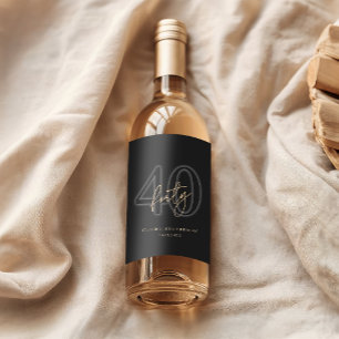 Etiqueta Para Botella De Vino Fiesta de Cumpleaños 40 de Oro Negro Moderno