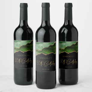 Etiqueta Para Botella De Vino Fiesta de cumpleaños 50 Chic Agata Geoda Verde Dor