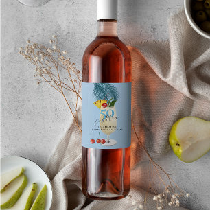 Etiqueta Para Botella De Vino Fiesta de Cumpleaños 50 con Cóctel de Verano Azul 
