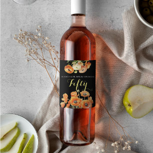 Etiqueta Para Botella De Vino Fiesta de cumpleaños 50 moderno floral naranja neg